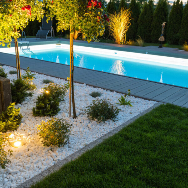 Residential Outdoor Swimming Pool Illuminated by LED Lights Residential Outdoor Swimming Pool Illuminated by LED Lights